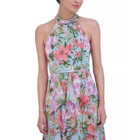 Eliza J Womens Floral Print Ruffled Halter Maxi Dress Blush Pink Size 6 NWT - Picture 3 of 5